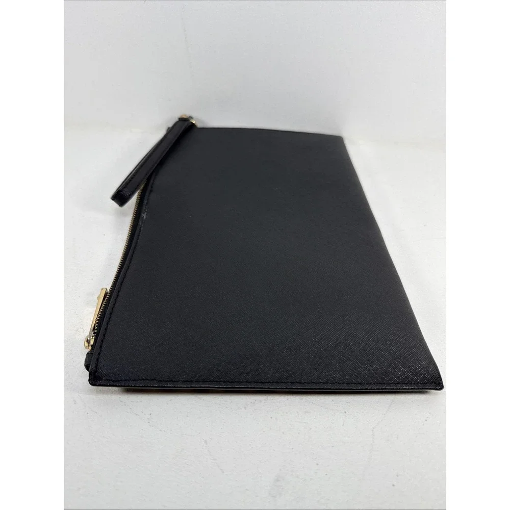 Michael Kors XL Zip Clutch Wallet Leather Gold Studded Logo Wristlet Black